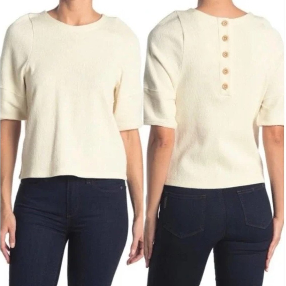 Madewell Ottoman Jacquard Button-Back Top Cream White Textured Rib Size Small